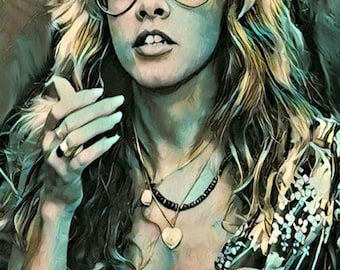 STEVIE NICKS Portrait. Painting Giclee Canvas 16"x20" with mat frame