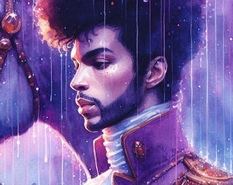PRINCE Purple Rain. Portrait. 16x20" with mat frame. Painting Giclee canvas