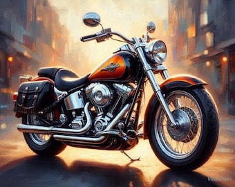 Harley Davidson Motorcycle 16x20" with mat frame. Painting Giclee canvas