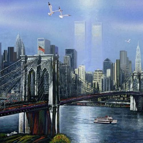 【ヴィンテージ】光る！ニューヨークEternal Twin Towers 額装 Vintage Electric Art Gallery Lighted Art New York City 