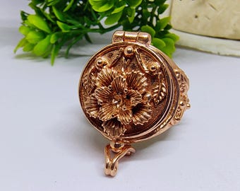 Rose Gold Flower Pill Box Ring, Brass Floral Jewelry, Vintage Gift