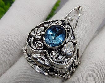 Anello in filigrana con topazio blu di Londra, placcato oro 18 carati, gioiello vintage boho