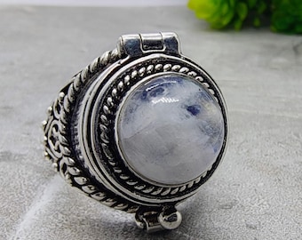 Anello avvelenatore in pietra di luna naturale, portapillole, scomparto segreto, anello tesoro nascosto, anello vintage, medaglione artigianale, anello con messaggio, regalo
