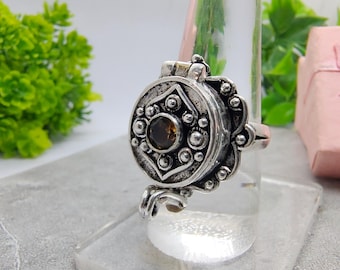 Handcrafted Gold Plated Brass Locket Ring, Moss Agate, Secret Compartment
