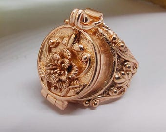 Anello placcato oro rosa, anello veleno in malachite, anello portapillole placcato oro rosa, anello veleno da donna, anello veleno vintage, scomparto segreto
