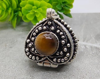 Anello a cuore placcato in argento 925, con pietra occhio di tigre, gioiello fatto a mano.
