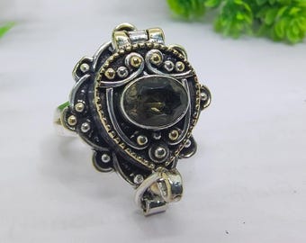 Nature Citrine poison ring Secret compartment pill box Statement ring Locket ring Vintage silver ing