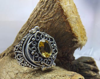 Anello con citrino naturale, anello placcato in argento 925, anello a forma di veleno fatto a mano, anello in stile vintage, bohoring, scomparto nascosto, anello di tendenza, regalo