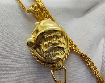 Collana con ciondolo a forma di volto di Babbo Natale in ottone placcato oro 18 carati, gioiello invernale