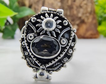 Nature Citrine Vintage Poison Ring, Citrine Poisoner Ring, Antique Silver Secret Compartment Ring, Handmade Gothic Ring, Statement Jewelry