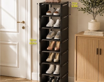 7-Tier Narrow Shoe Rack Organizer, Metal Frame Fabric Shelves, Entryway Storage Stand