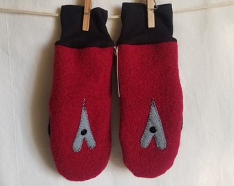 WOOL mittens, upcycled felted wool, reinforced with leather patches, cozy warm, Adult Medium sized only