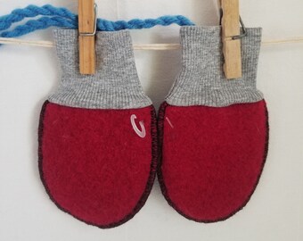 Baby MITTENS, felted upcycled wool, THUMBLESS, fleece lined, 0-24 months
