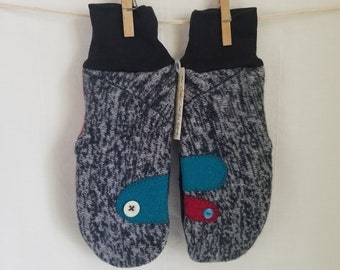 Felted WOOL Mittens, Fleece lined, Cozy Warm, MEDIUM size only