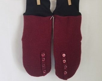 Adult Medium sized WOOL mittens, upcycled felted wool, reinforced with leather patches, cozy warm