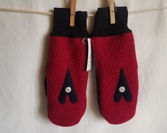 upcycled FELTED wool MITTENS, Boiled wool and Fleece lined, cozy warm, Adult MEDIUM Size only