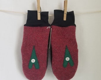 Felted WOOL mitten, RECYCLED wool, polar fleece lined, Cozy soft, boiled wool, MEDIUM size only