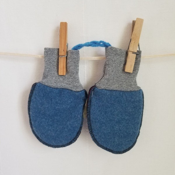 FELTED woolen BABY mittens, warm cozy lined, RECYCLED wool, Thumbless, 0-24 mo
