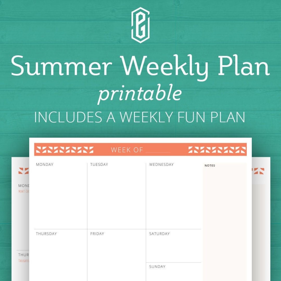 Summer Weekly Planner, Printable Weekly Schedule, Summer Theme Days ...
