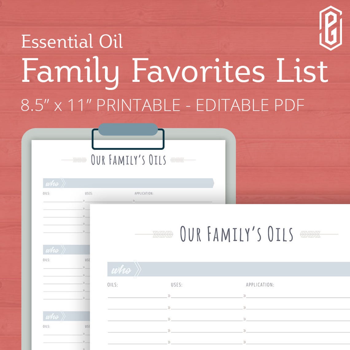Essential Oil Family Planner, Printable, Essential Oil Journal, EO ...