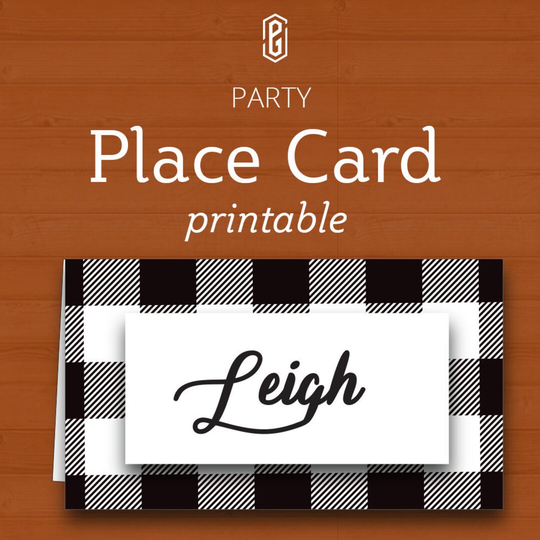 Buffalo Plaid Place Card Printable for Party, Party Place Card, Name ...