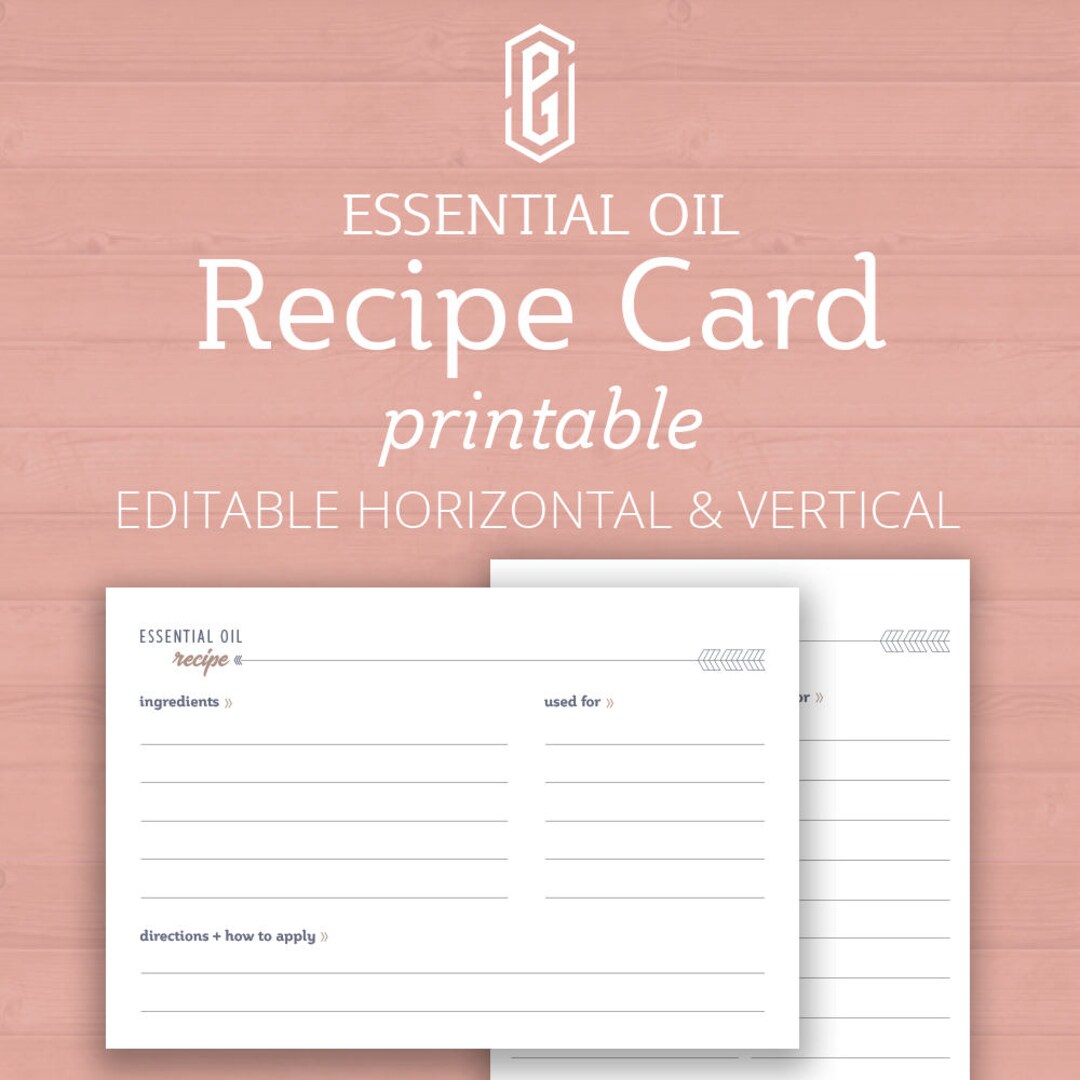 Essential Oil Recipe Card, Printable Recipe Cards, Recipes for ...