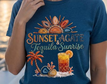 Boho Agate Sunset Art Sublimation PNG: Beach Cocktail Summer Shirt Design, Womens Vacation Gift (Digital Download)