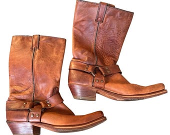 Vintage Y2K Code West Harness Boots Brown Leather Motorcycle Biker 10.5M USA