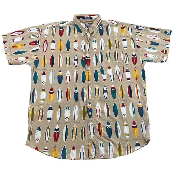 Chaps Ralph Lauren, Vintage Chaps Ralph Lauren Surfboard Hawaiian Shirt Island Sportswear Men's L