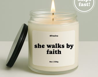 Faith Candle for Women She Walks by Faith Gift