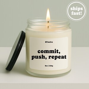 Motivational Candle Commit Push Repeat Gift for Coders