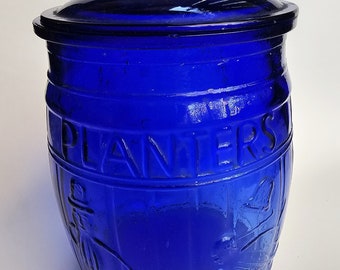 Planter's Peanuts Cobalt Blue Glass Jar