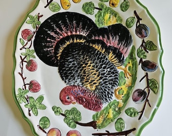 Vintage Painted Turkey Platter from Italy