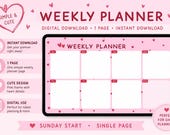 Pink Heart Weekly Social Activities Planner | Weekly Social Calendar | Events, Outings Meet-Ups Tracker | Digital Download PDF
