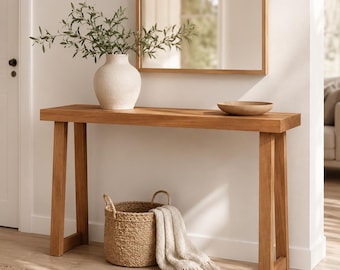 Solid Wood Console Table, 56" Narrow Entryway Sofa Table for Hallway, Living Room & Foyer