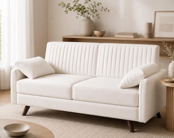 64.5" Chenille Loveseat Sofa, Modern Scandinavian Deep Seat Couch for Apartments