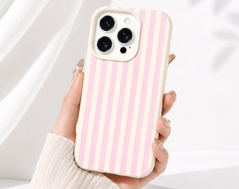 Etui na telefon w paski w kolorze pastelowego różu – osłona ochronna do modeli iPhone