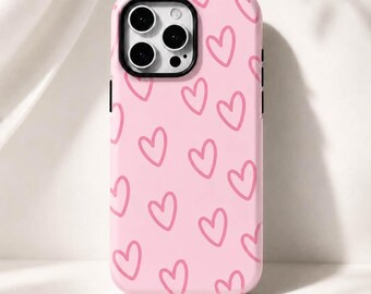 Etui z różowym wzorem serca do iPhone'a 16 Pro Max, 15, 14, 13, 12, 11 z akrylu TPU z magnesem