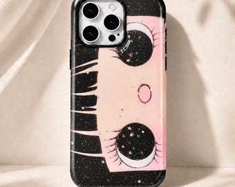 Etui na telefon z brokatem w kształcie oczu anime na iPhone'a – Kawaii Soft Girl Style