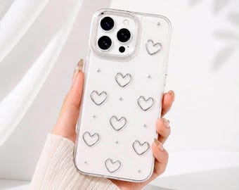 Silver Heart Glitter Clear Phone Case for iPhone – Protective Bling Accessory