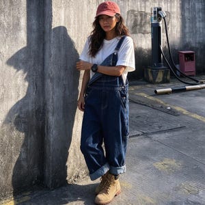Peto vaquero extragrande para mujer, mono vaquero holgado de estilo urbano, mono vaquero grunge vintage de los 90, peto cargo holgado con bolsillos.