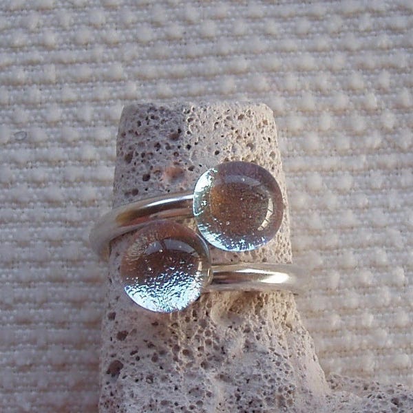 Choice of Sterling Silver ring, double cabochons in glass silver color