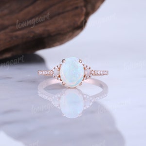 Oval Natural Opal Engagement Ring Set Unique Moissanite Opal Wedding ...