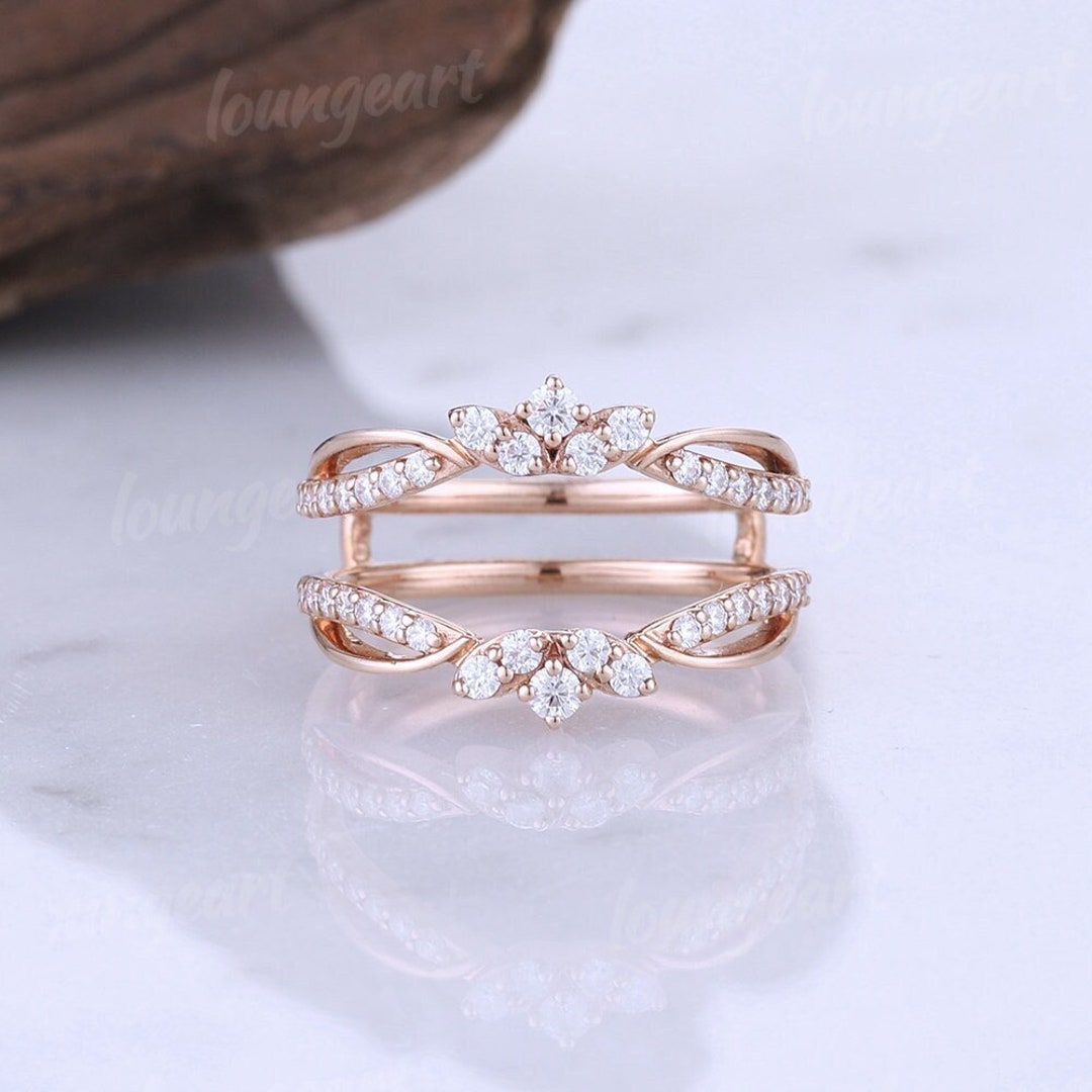 Moissanite Wedding Band Enhancers Unique Double Curved Round Etsy