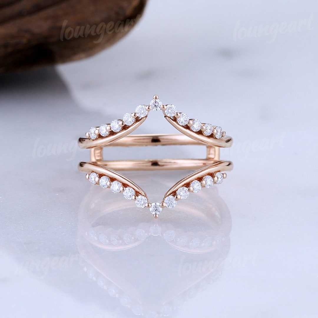 Moissanite Wedding Band Enhancers Unique Double Curved Round Moissanite