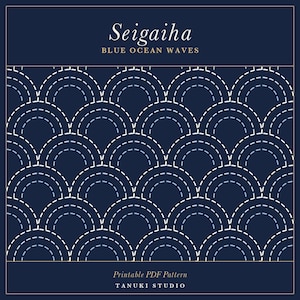 Seigaiha Sashiko Pattern PDF | Stick and Stitch, Visible Mending | Blue Ocean Waves | Water Soluble Printable | Instant Download