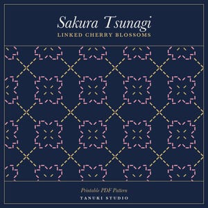 Sakura Tsunagi Sashiko Pattern PDF | Stick and Stitch, Visible Mending | Linked Cherry Blossoms | Water Soluble Printable | Instant Download