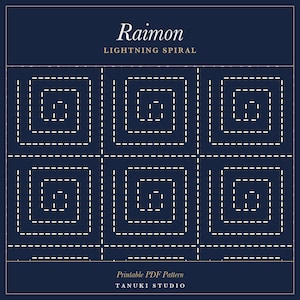 雷紋刺し子パターンPDF｜スティックアンドステッチ、目に見える補修｜稲妻模様｜水溶性印刷可能｜即時ダウンロード
