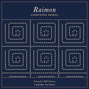Raimon Sashiko Pattern PDF | Stick and Stitch, Visible Mending | Lightning Spiral | Water Soluble Printable | Instant Download