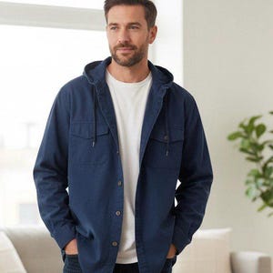 Liz Claiborne blauw overhemdjack met capuchon en knopen